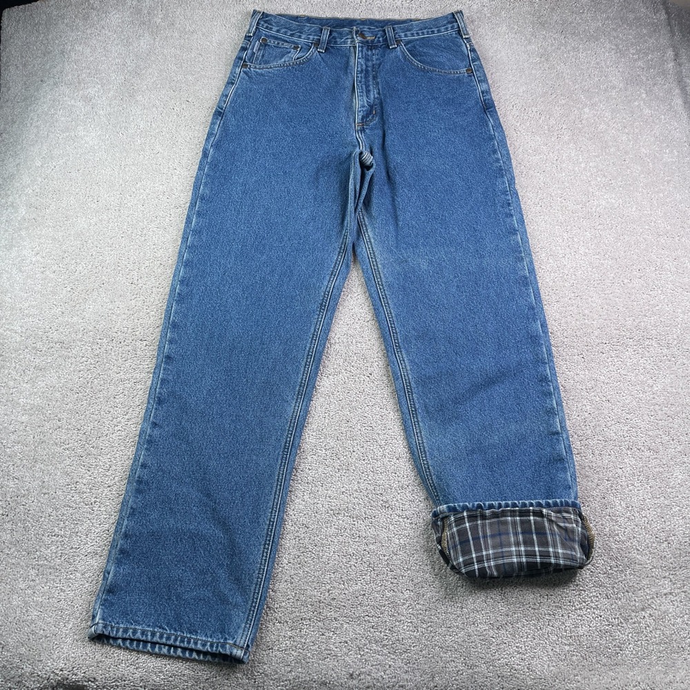 Carhartt Jeans Mens 33x34 Blue Relaxed Fit Flannel Lined Workwear Cotton Denim